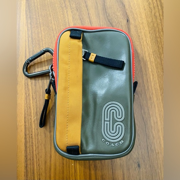 Coach Pouch Leather Bag Unisex, Green/Yellow With Gray Hardware - Picture 1 of 7